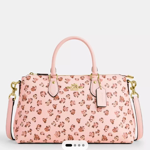 Coach Georgia Satchel Bag With Rose Print GOLD/BLUSH MULTI - Picture 12 of 15